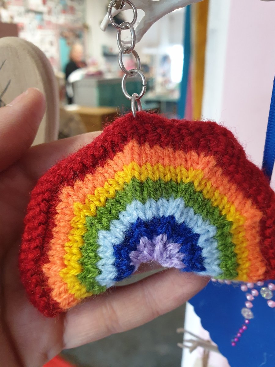 Rainbow knitted keyring 