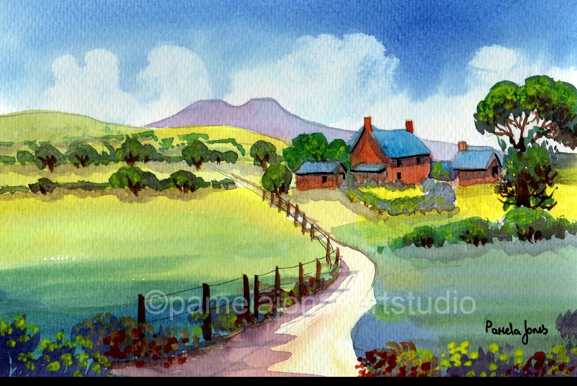 Country Cottage, Brecon Beacons, Wales, Watercolour Print in 14 x 11 '' Mount