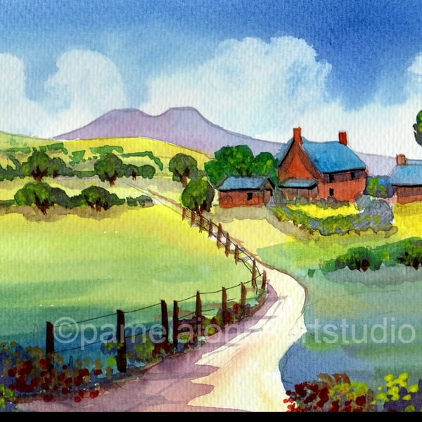 Country Cottage, Brecon Beacons, Wales, Watercolour Print in 14 x 11 '' Mount