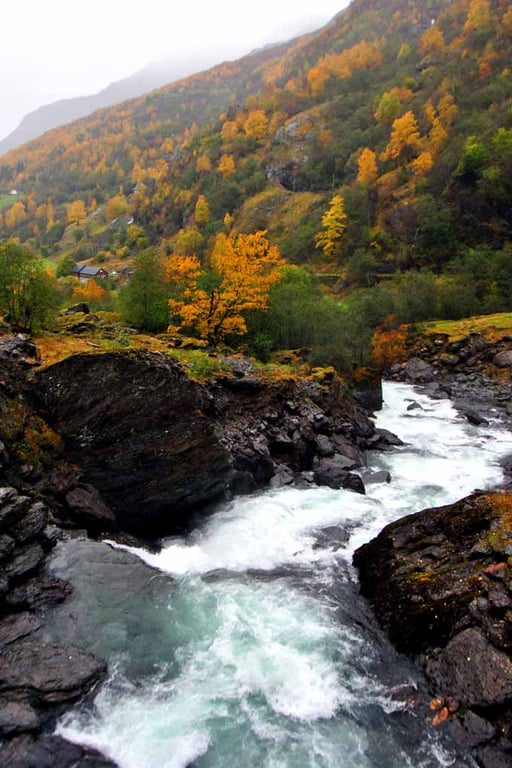 Waterfall Flamsdalen Valley Flam Norway Photograph Print