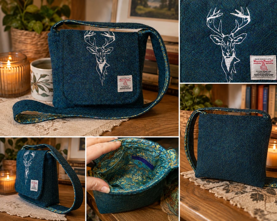 Dinky Harris Tweed Crossbody Bag with stag