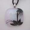 Handmade dichroic glass cabochon pendant - Dainty with black enamel fairy