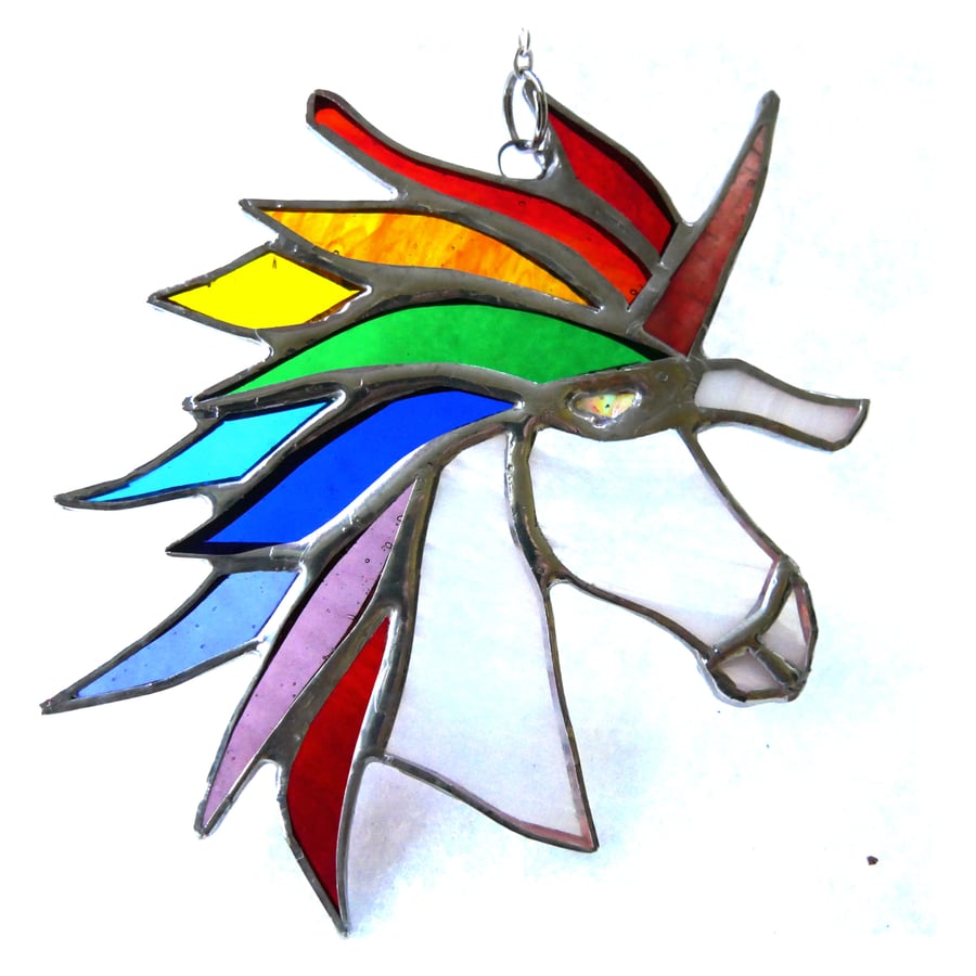 SOLD 251201 T Unicorn Suncatcher Stained Glass Handmade 051 Rainbow