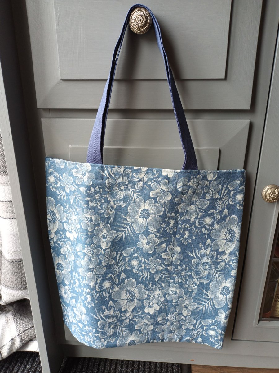 Floral Chambray Soft Denim Tote Bag. With Free Delivery