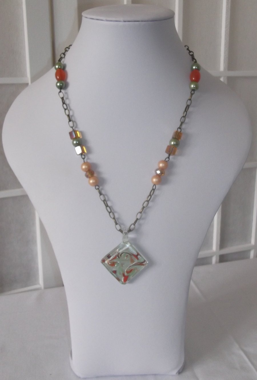 Orange glass pendant necklace