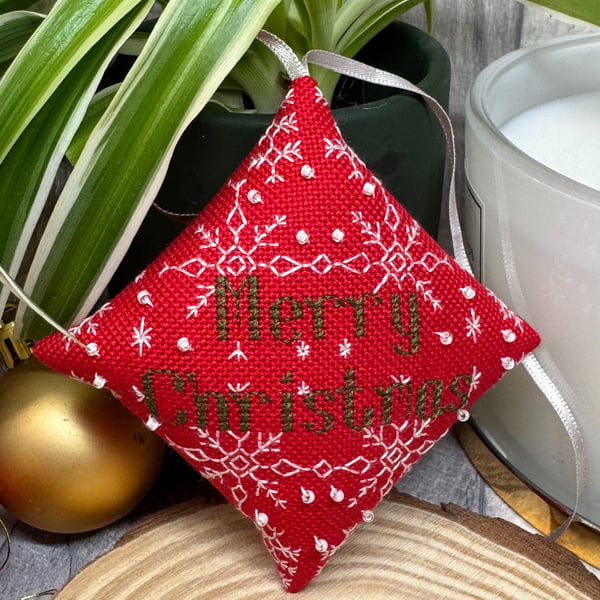 Hanging Christmas Decoration Pattern Cross Stitch, PDF Download, Snowflake, Hand