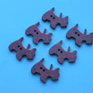 Wooden Scottie Dog Buttons Red Blue Tweed 6pk 28x20mm Scotty Puppy (DG23)