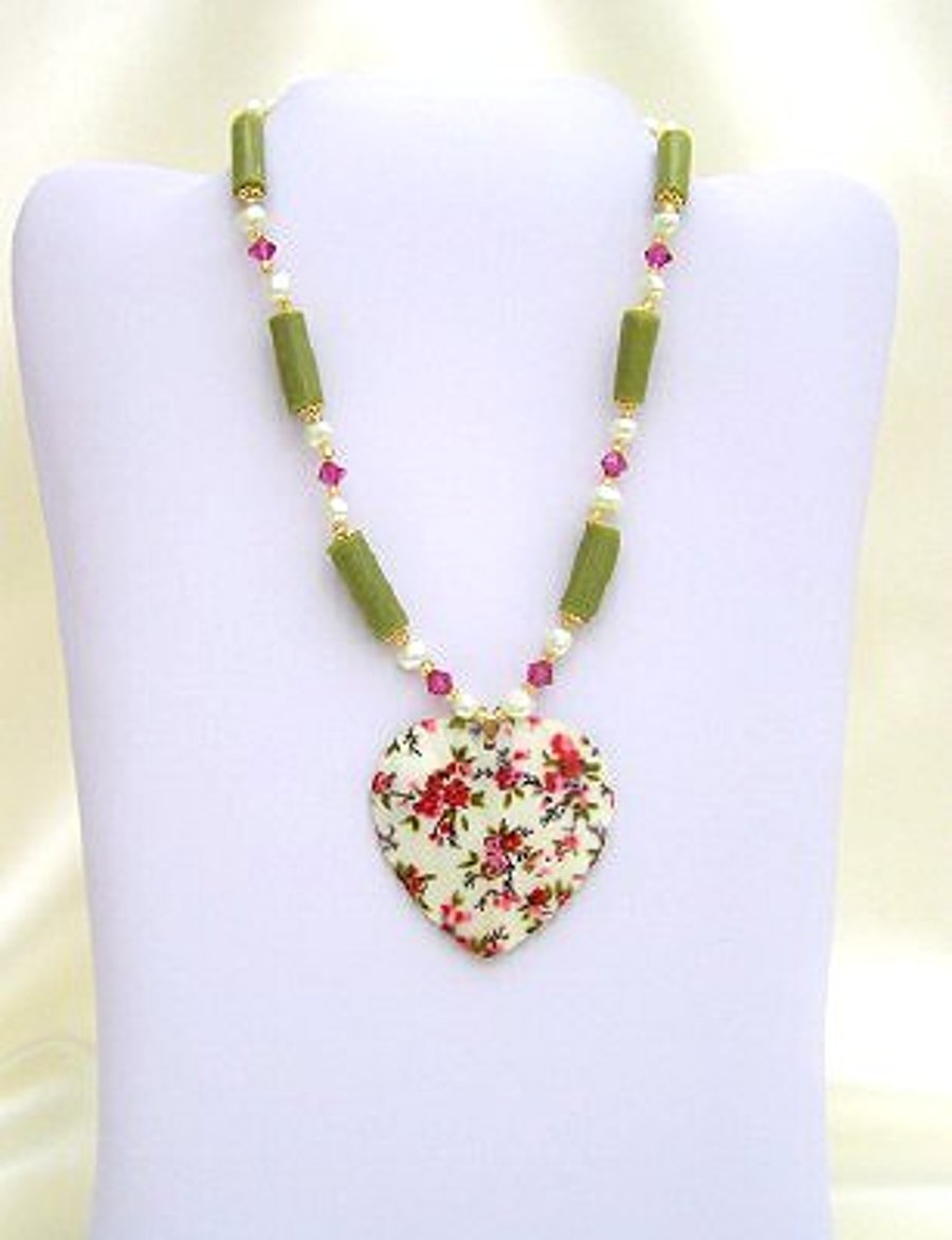" Oriental Garden" Freshwater Pearl and Shell Pendant