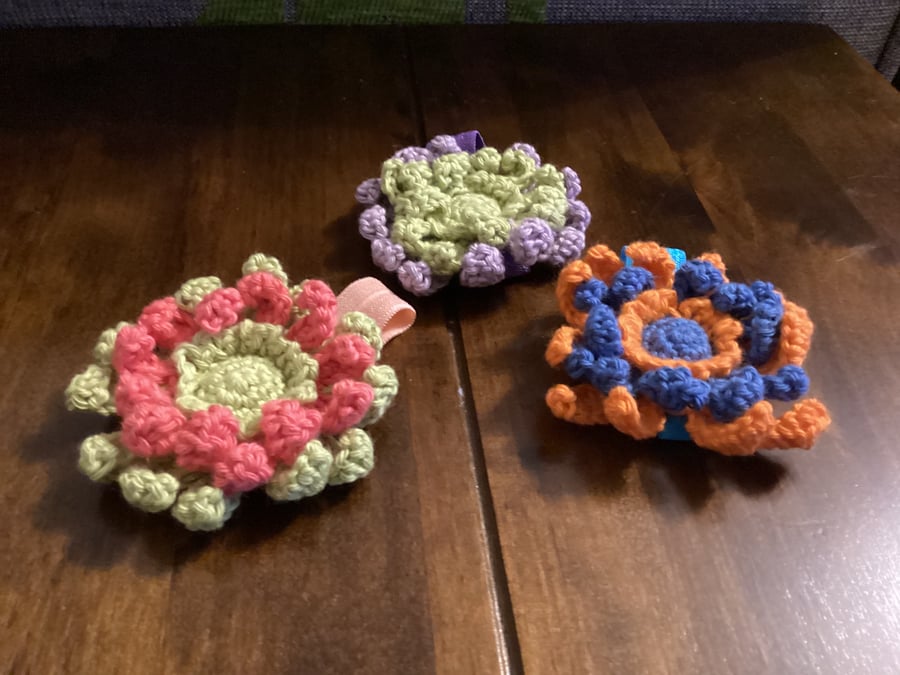 Set of 3 crochet floral hair bobbles