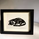 Content Cat Handmade Linocut Print 