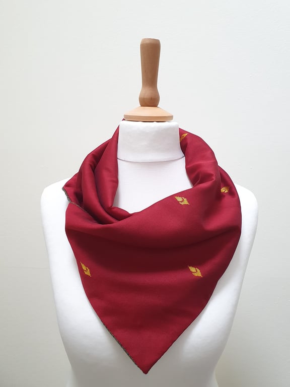 Sari silk and tweed neckwarmer, button wrap scarf. Double sided, reversible. 