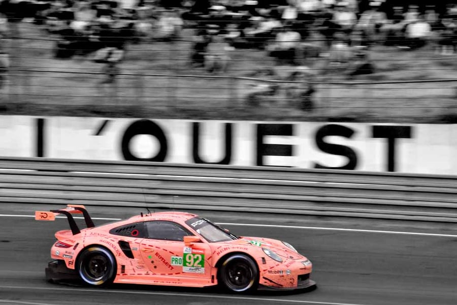 Porsche 911 RSR Pink Pig 24 Hours of Le Mans 2018 18"X12" Print