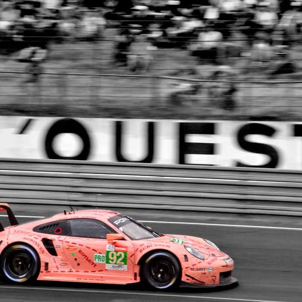 Porsche 911 RSR Pink Pig 24 Hours of Le Mans 2018 18"X12" Print