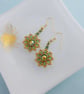 Green and Gold Beaded Sunflower Earrings - Image 4