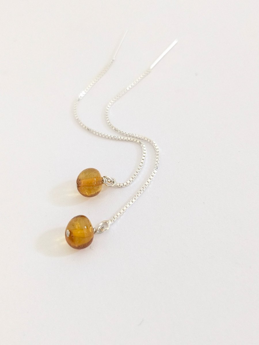 Amber and Sterling Silver Threader Earrings