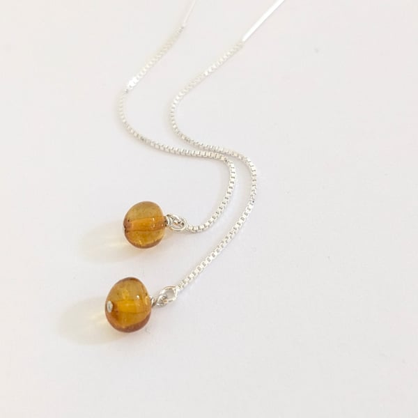 Amber and Sterling Silver Threader Earrings