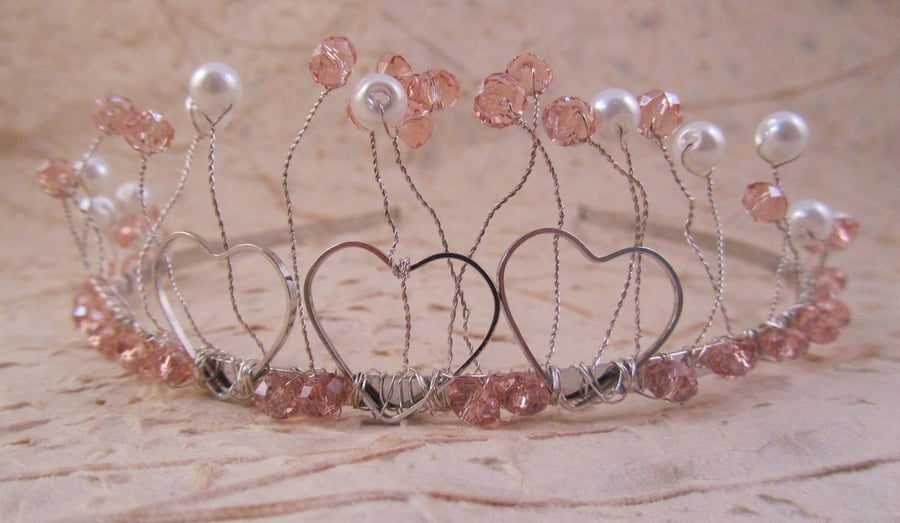 Pink and White Heart Tiara