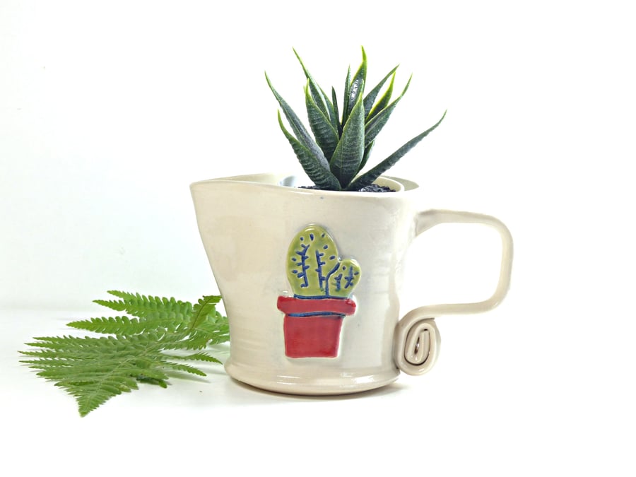 Cactus Jug Plant Pot White Stoneware Pottery Ceramics