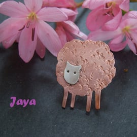 Sheep brooch in copper and sterling silver