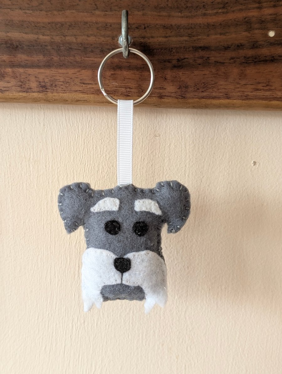 Handmade felt Miniature Schnauzer dog keyring 