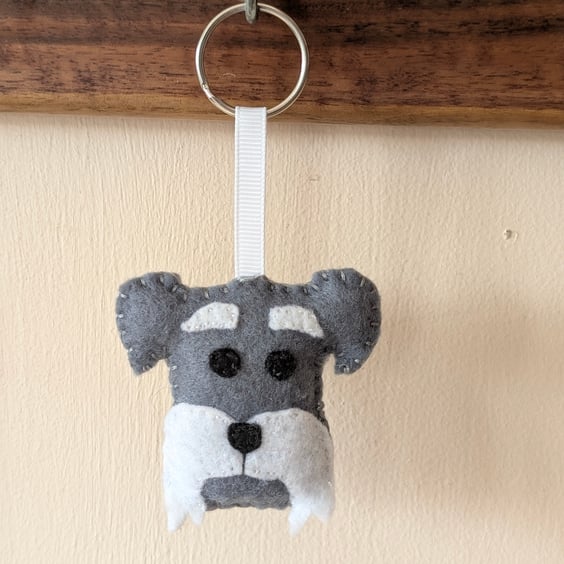 Handmade felt Miniature Schnauzer dog keyring 