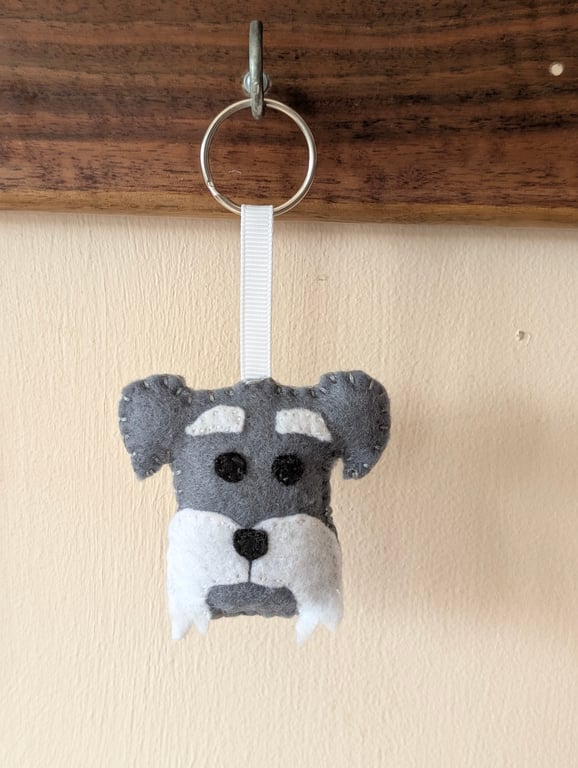 Handmade felt Miniature Schnauzer dog keyring 