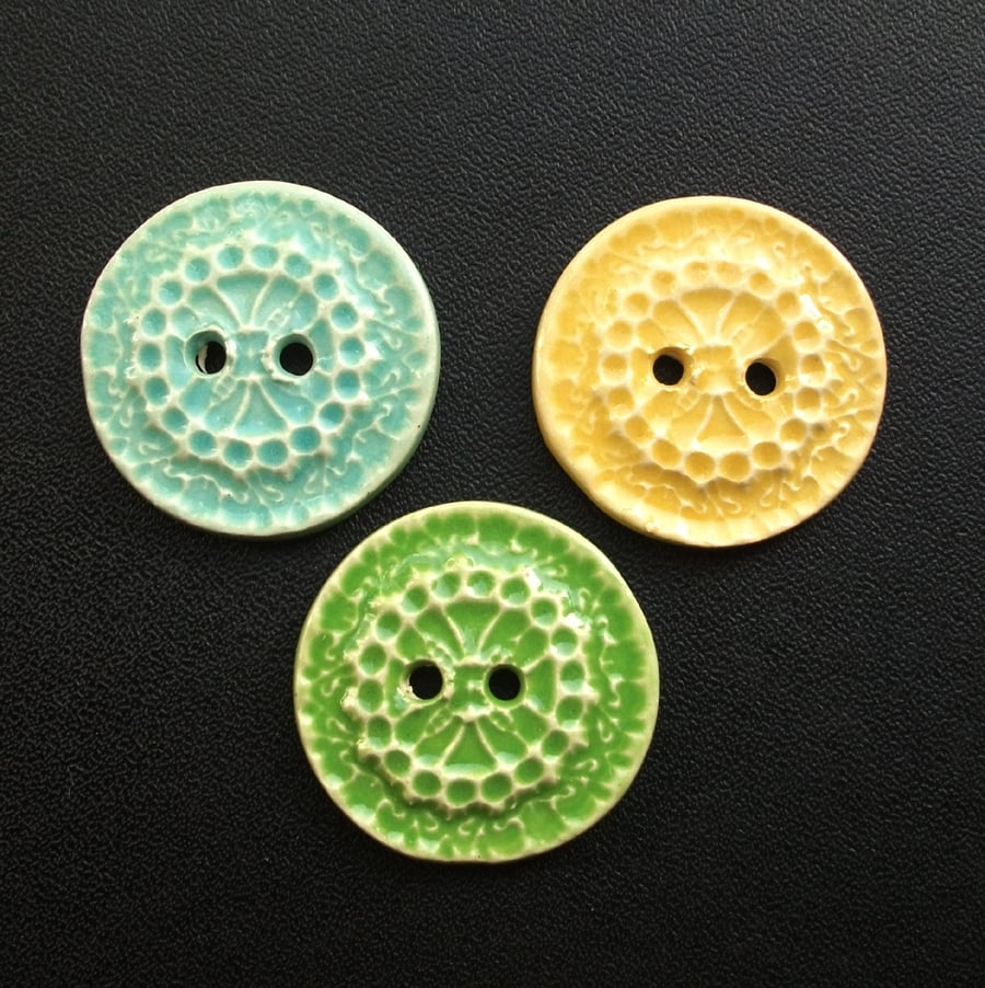 set of three large summery ceramic buttons 