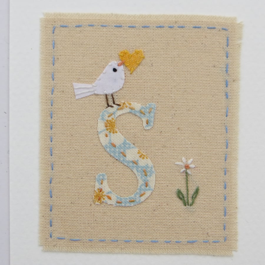 Sweet little hand-stitched letter S - new baby, Christening or birthday