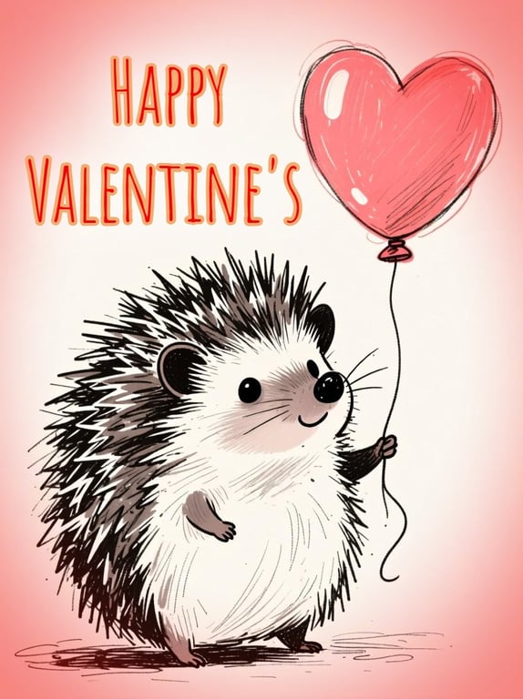 Cute Hedgehog Valentine's Greeting Card A5