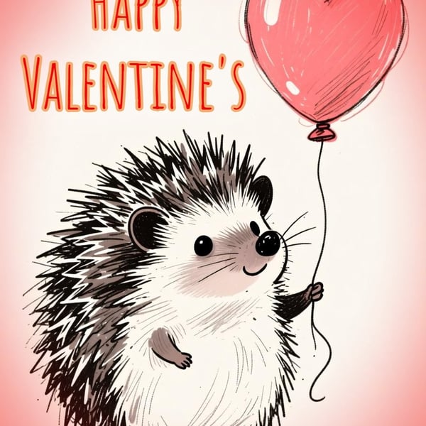 Cute Hedgehog Valentine's Greeting Card A5