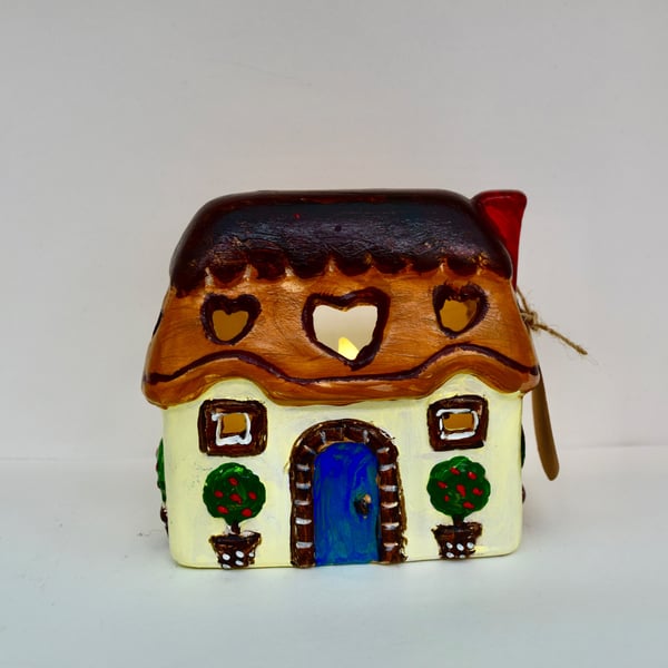 Hand-Painted Ceramic Country Cottage Tea-light