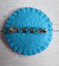 Hand Embroidered Floral Brooch on Turquoise Wool Felt - Image 6