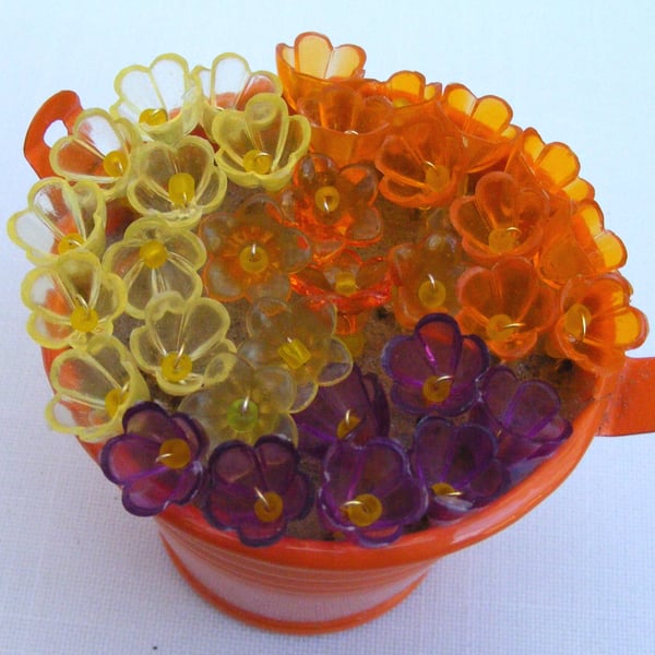 Orange bucket of spring crocus decoration.