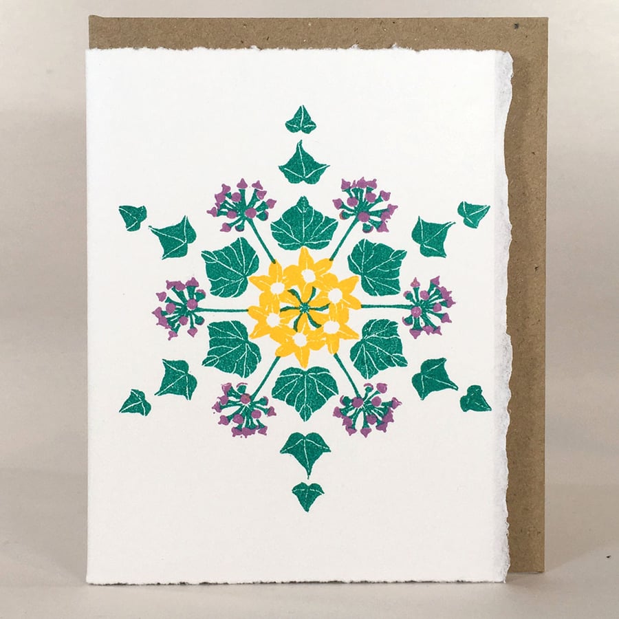 ...& The Ivy 2 - Snowflake Christmas Card  - Original HandPrinted Linocut Card