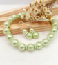 Lime Green Pearl Earring & Bracelet Set, Silver Flower Jewellery Set, Gift Boxed