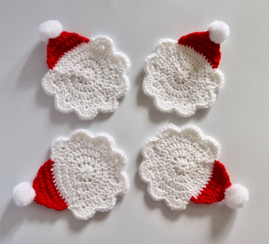 Santa Hat Coasters for Christmas - Handmade Crochet - Set of 4