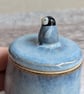 Small handmade ceramic lidded pot with baby penguin, blue glaze - Image 5