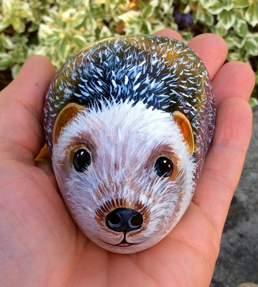 Hedgehog hand painted stone 