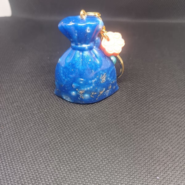 Handmade resin ketchain Pouch Charm Blueresin Bag charm LUCKY CHARM