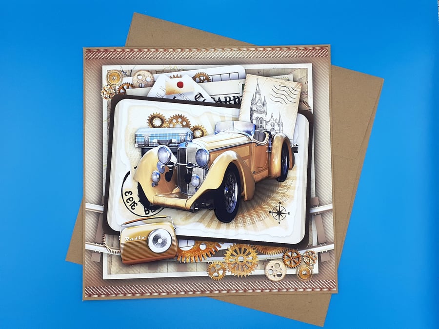 Man's Birthday Card, 8x8inches,20x20cms, Decoupage, Husband, Father, Brother