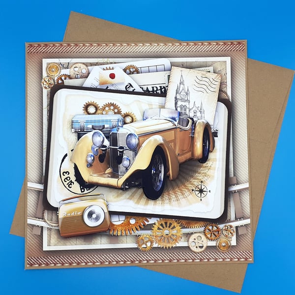 Man's Birthday Card, 8x8inches,20x20cms, Decoupage, Husband, Father, Brother