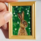 Hare Amongst The Flowers  Miniature Oil Painting Dollhouses and Small Spaces 