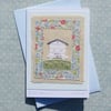 A Little Beehive hand-stitched card with embroidered bees and flowers