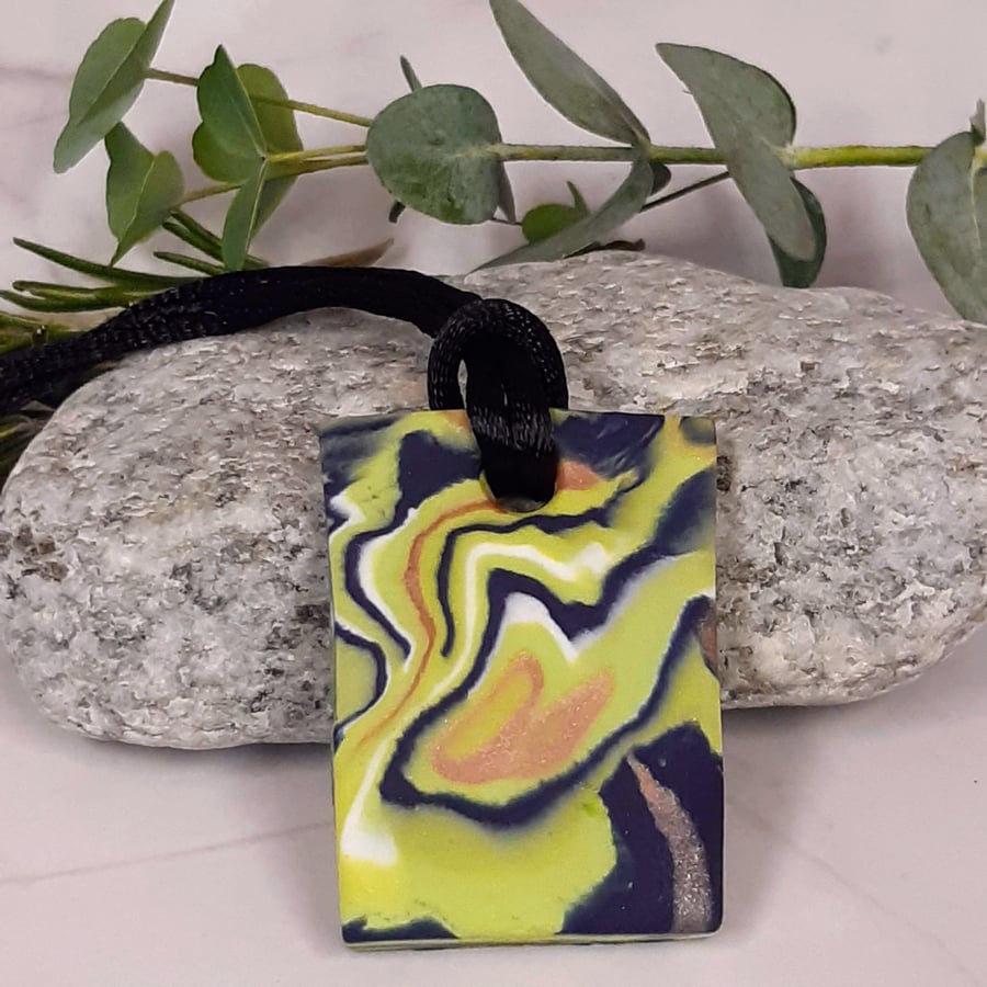 Vibrant polymer clay rectangular pendant
