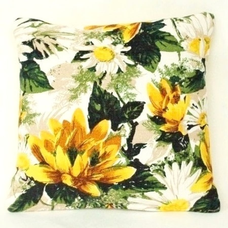 Daisy & Water Lily Vintage Cushion in Yellow & Green