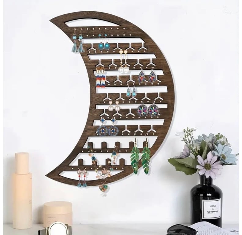 Laser Cut Moon Earring Organiser Holds 50 pairs
