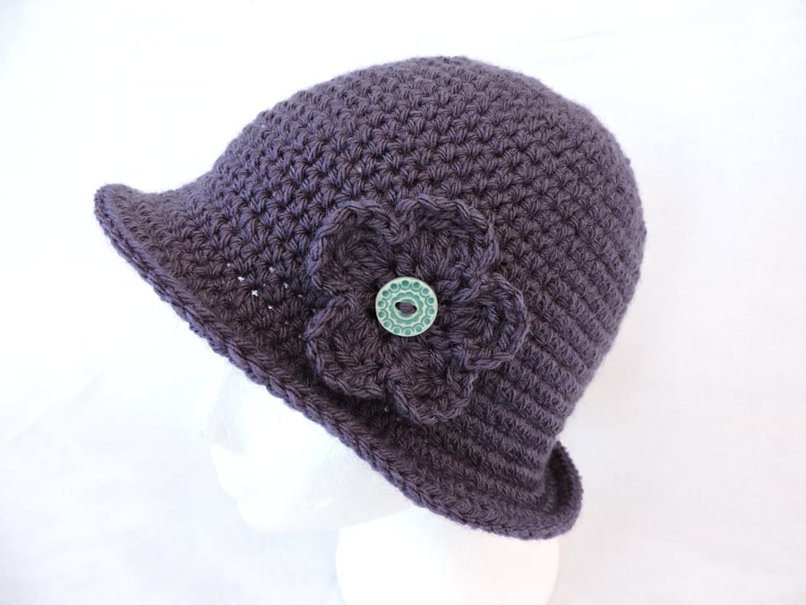 Clearance Sale 5.00  Cloche Hat  Crochet Purple Chunky Acrylic