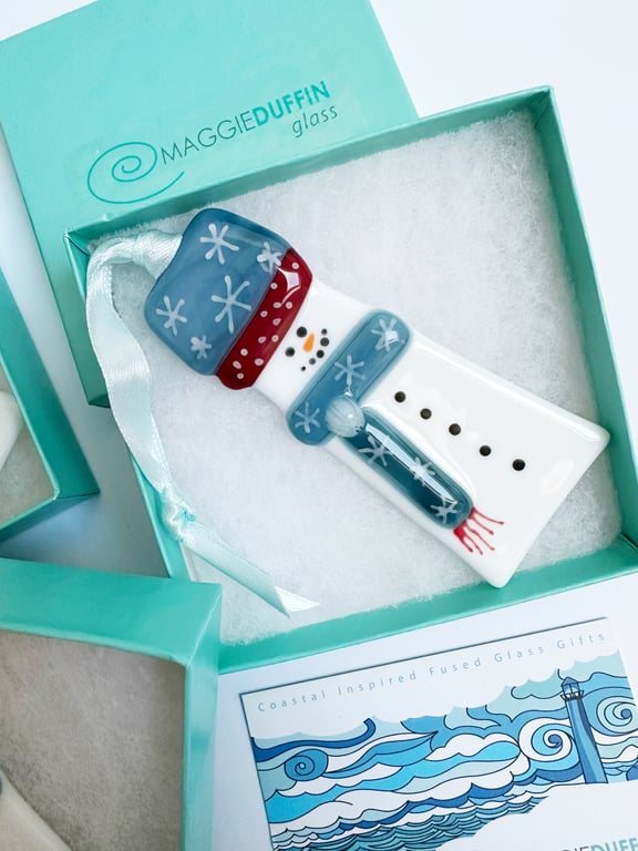 Snowman Tree Decoration-Blue-Fused Glass