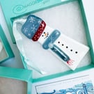 Snowman Tree Decoration-Blue-Fused Glass