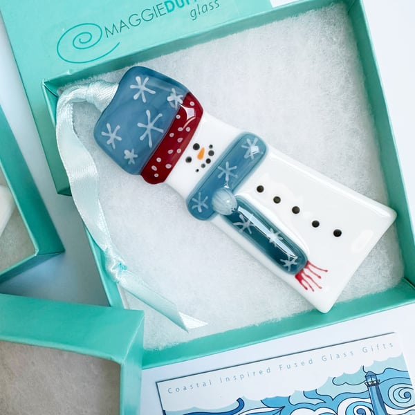 Snowman Tree Decoration-Blue-Fused Glass